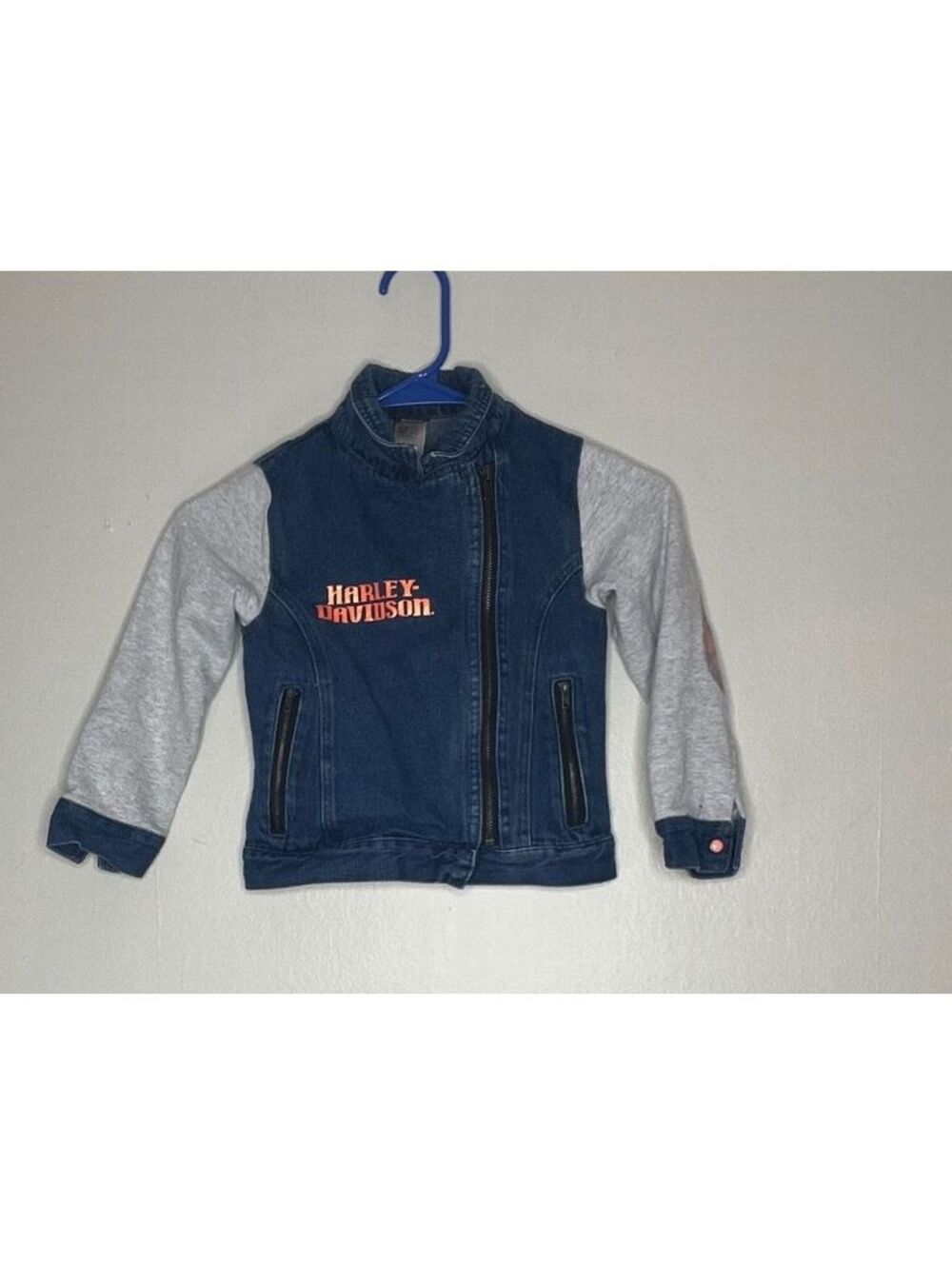 Harley-Davidson Kids Denim and Grey Sleeve Jacket Size 6